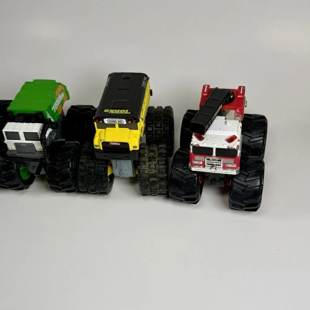 Tonka Metal Movers Garbage Truck, School Bus Fire Trucks Diecast Monster Trucks